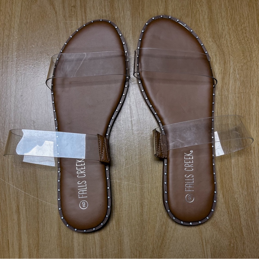 Falls Creek Women's Tan Sandals with Clear Straps